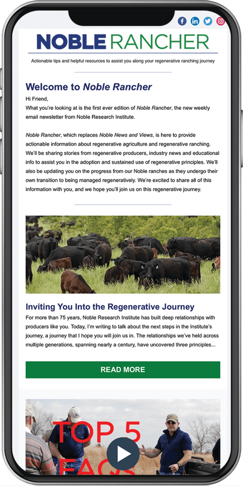 Noble Rancher newsletter can be accessed on your mobile device via email