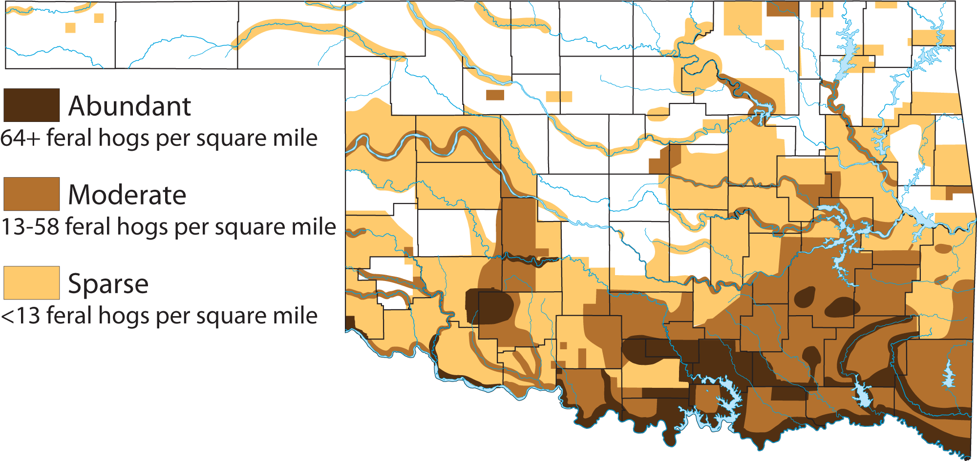 Figure 2. Estimated feral hog density in Oklahoma (2007).