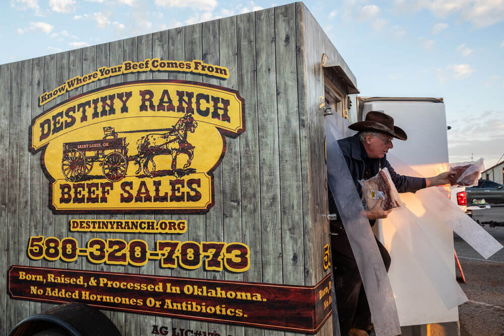 William Payne sells beef in Destiny Ranch Beef Sales trailer.